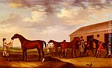 Newmarket Canvas Paintings - Four Racehorses Outside The Rubbing Down House, Newmarket